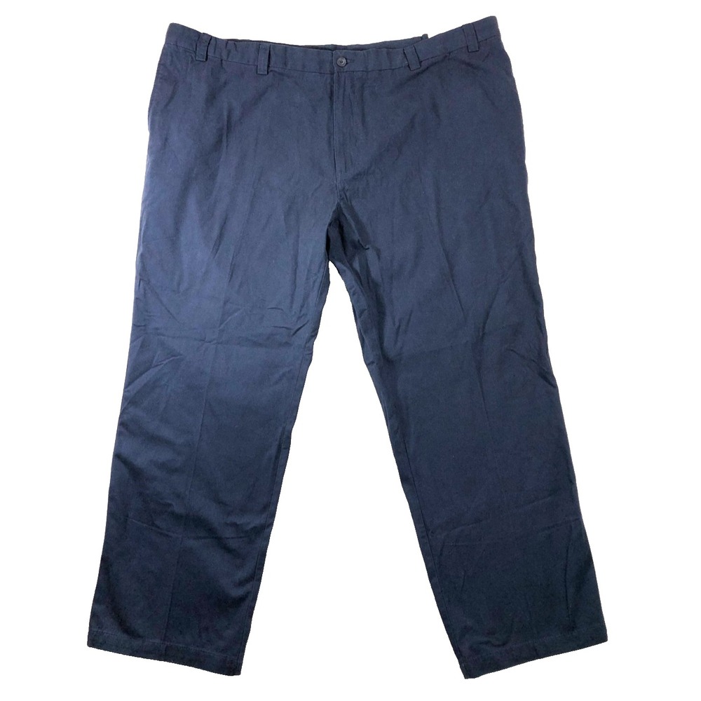 Harbor Bay Pants Men's 54x32 Navy Blue Flat Front Chino Loose Fit‎ (52x30.5) NWT